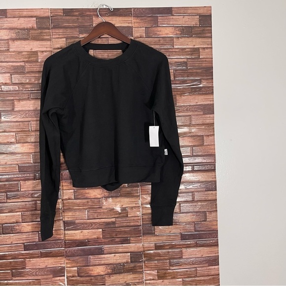 Good American Sweatshirt Black Open Back Pullover Stretch Cotton Modal Sz M New - Picture 2 of 6